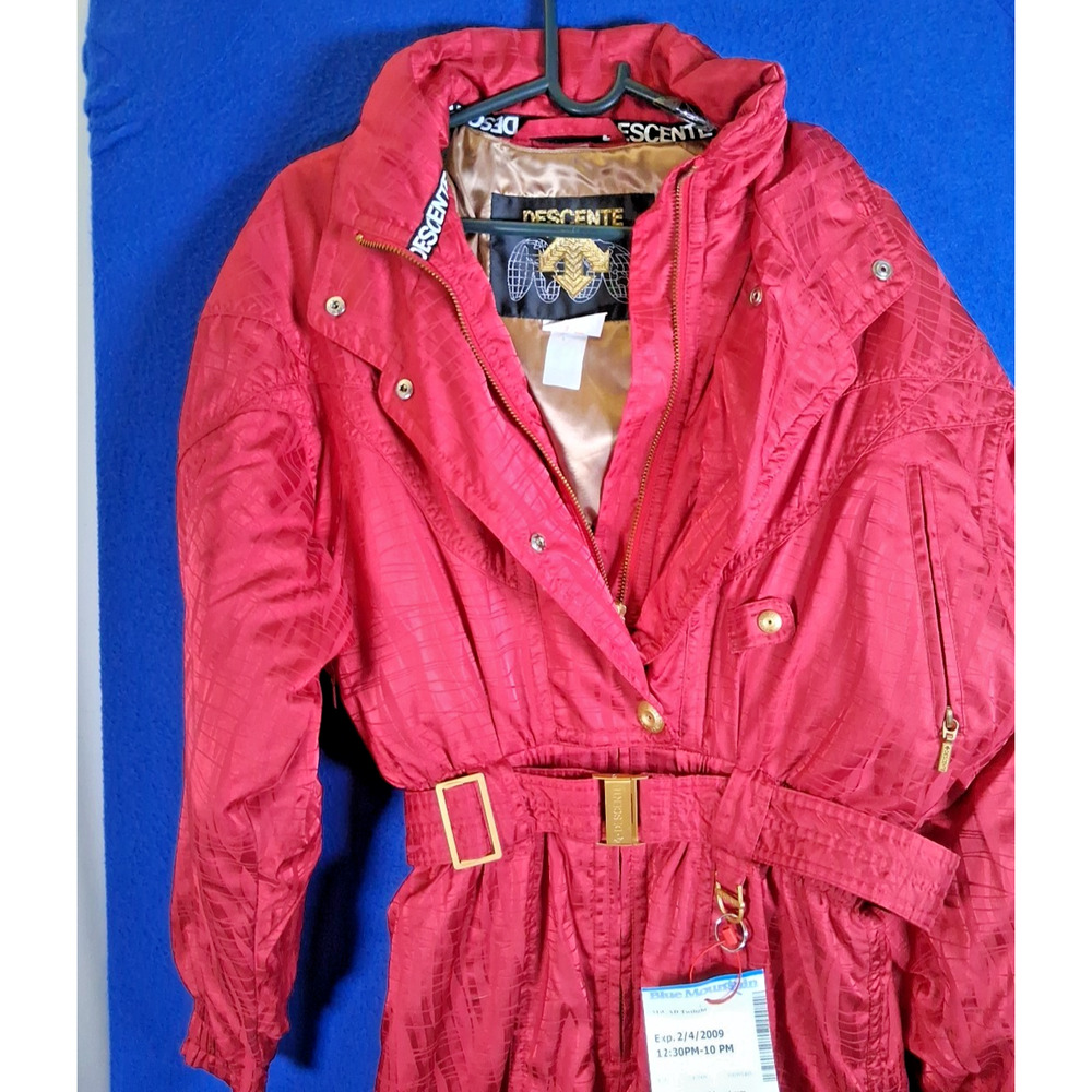 VTG 80s 90s Descente One Piece Ski Red Belted Snow Jumpsuit Snowsuit Women's 12 - Picture 2 of 16